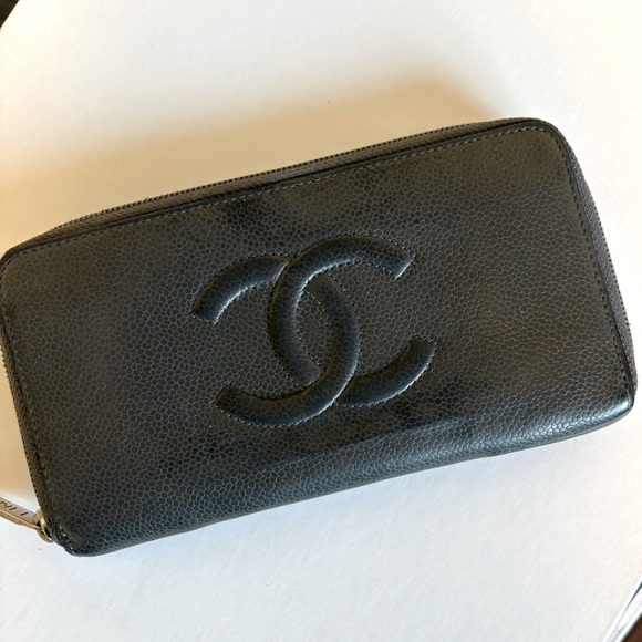 [Chanel] Luxury Long Wallet Caviar Skin Grained Calf Black w/ Silver Hardware - Picture 2 of 14